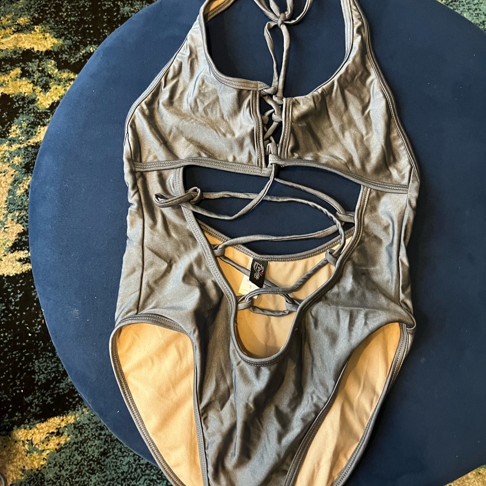 Forplay Charcoal Cut-Out One Piece Swimsuit